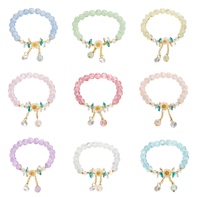 Simple Design Flower Charm Glass Bead Bracelet