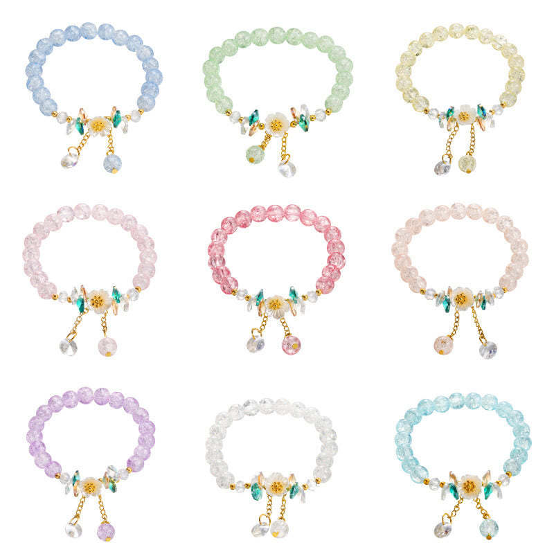 Simple Design Flower Charm Glass Bead Bracelet