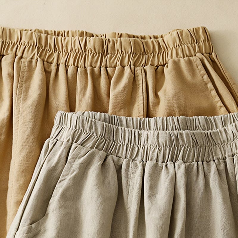 Casual Embroidery Patchwork Fabric 7-8 Length Cropped Pants Women's Cotton Harem Pants With Pockets
