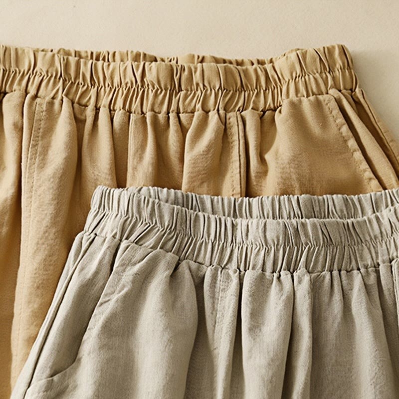 Casual Embroidery Patchwork Fabric 7-8 Length Cropped Pants Women's Cotton Harem Pants With Pockets