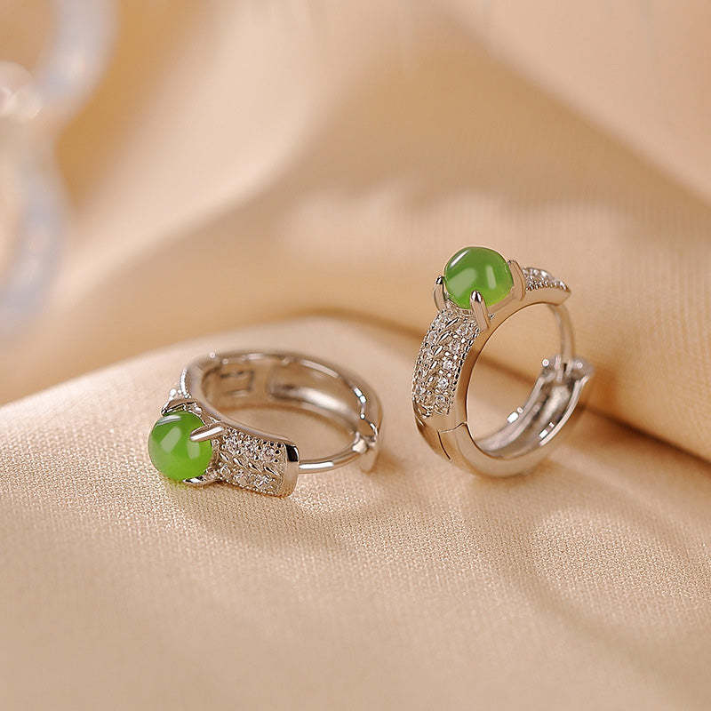 925 Sterling Silver Round Cyan Jade Success Stud Earrings