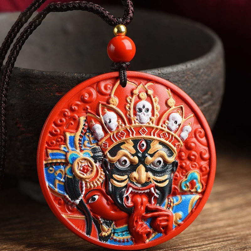 Zakiram Goddess of Wealth Painted Cinnabar Blessing Necklace Pendant