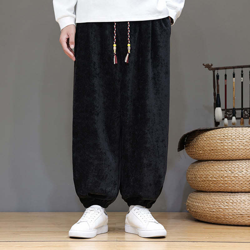 Fall Winter Men's Drawstring Chenille Harem Pants With Pockets