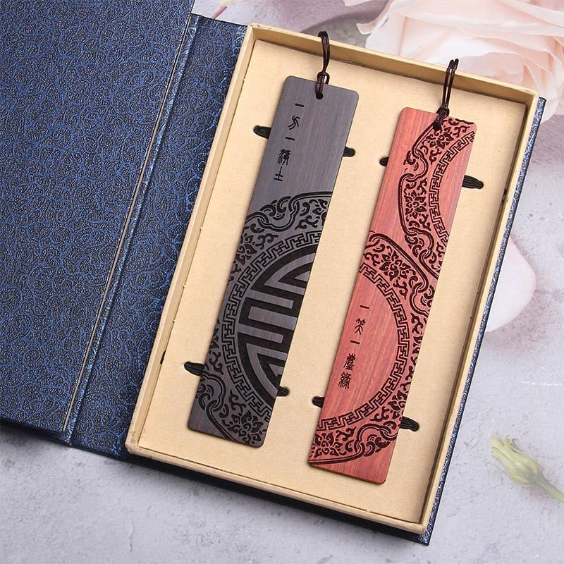Zen Enlightenment Quotes Ebony Wood Small Leaf Red Sandalwood Bookmarks With Gift Box