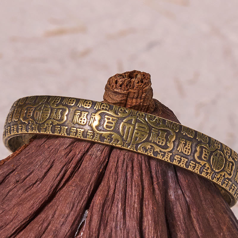 Hundred Blessings Fu Character Copper Brass Luck Bracelet Bangle