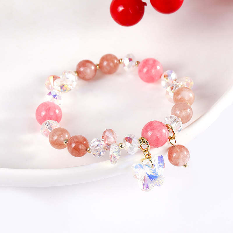 Strawberry Quartz White Crystal Pink Crystal Butterfly Love Bracelet