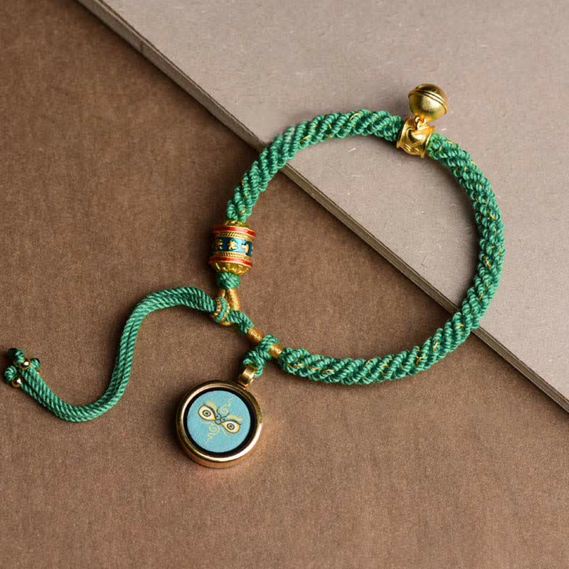 Tibetan Five God Of Wealth Thangka Luck Prayer Wheel Bell Braid String Bracelet