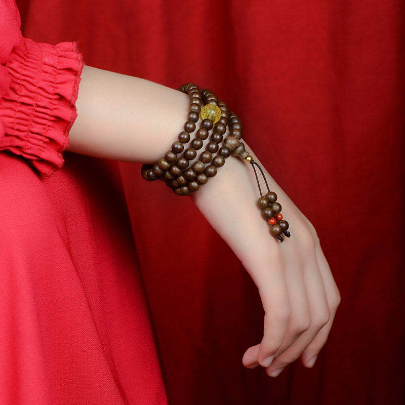 108 Mala Beads 999 Gold Brunei Agarwood Heart Sutra Amber Red Agate Strength Meditation Bracelet