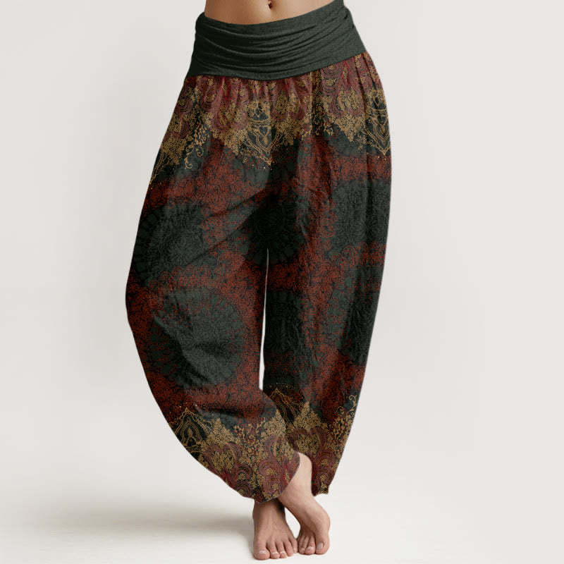 Casual Lycoris Radiata Mandala Pattern Women's Elastic Waist Harem Pants