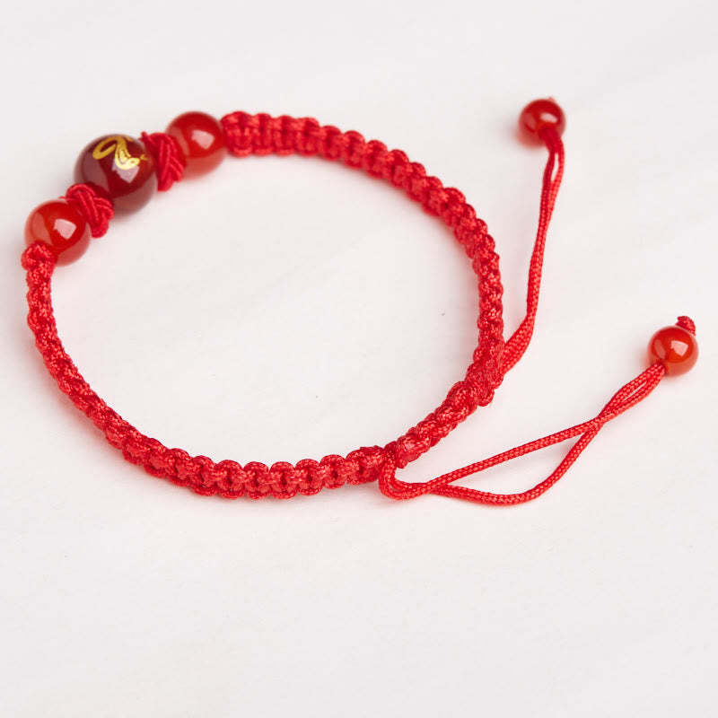 Natural Red Agate Chinese Zodiac Red String Braided Protection Luck Bracelet