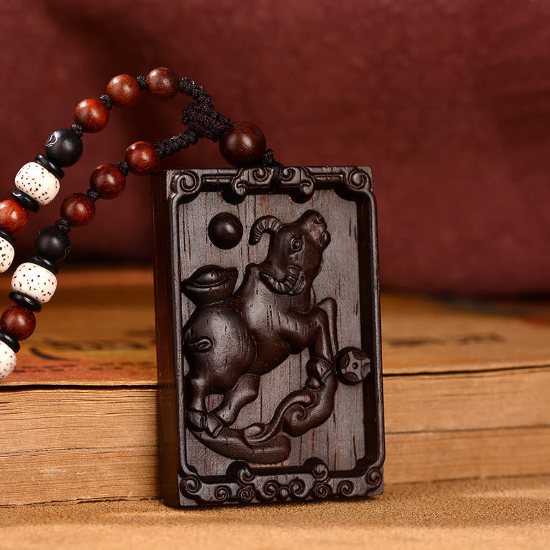 Chinese Zodiac Small Leaf Red Sandalwood Calm Necklace Pendant