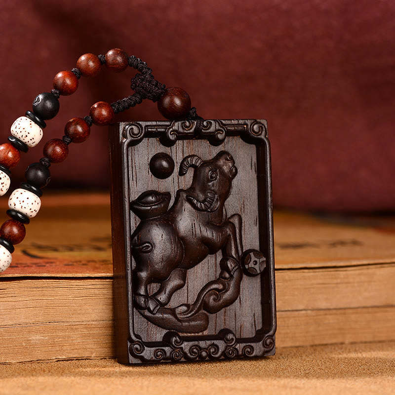 Chinese Zodiac Small Leaf Red Sandalwood Calm Necklace Pendant