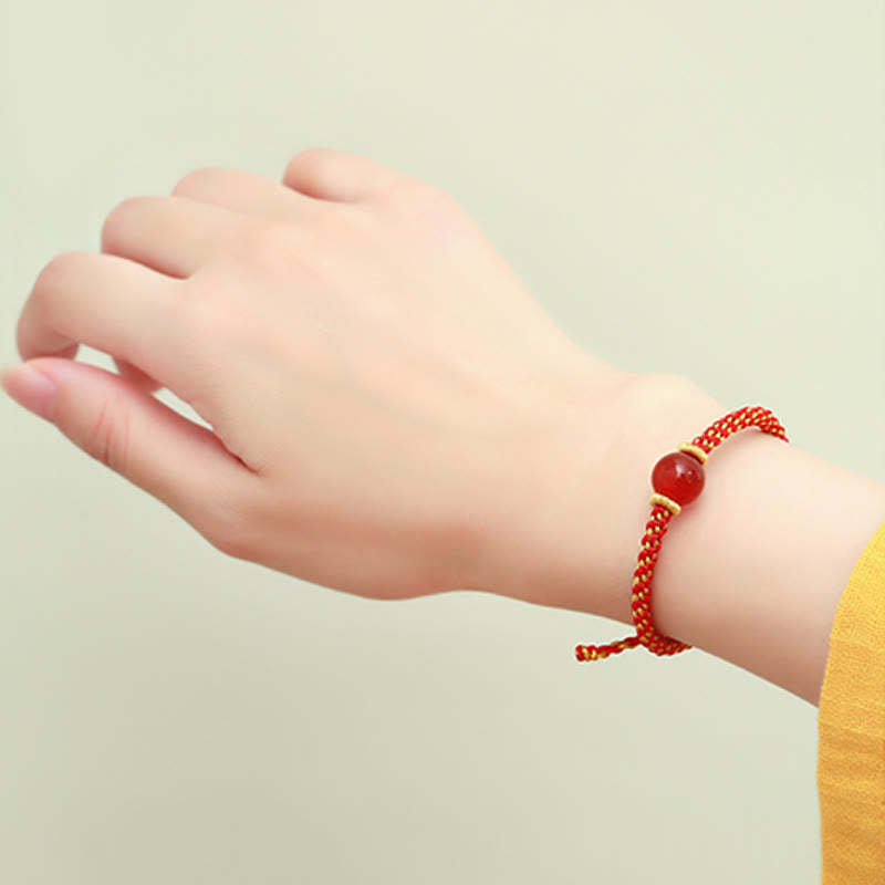 Handmade Red Agate Amethyst Golden Rutilated Quartz Pink Crystal Bead Calm Braided Bracelet