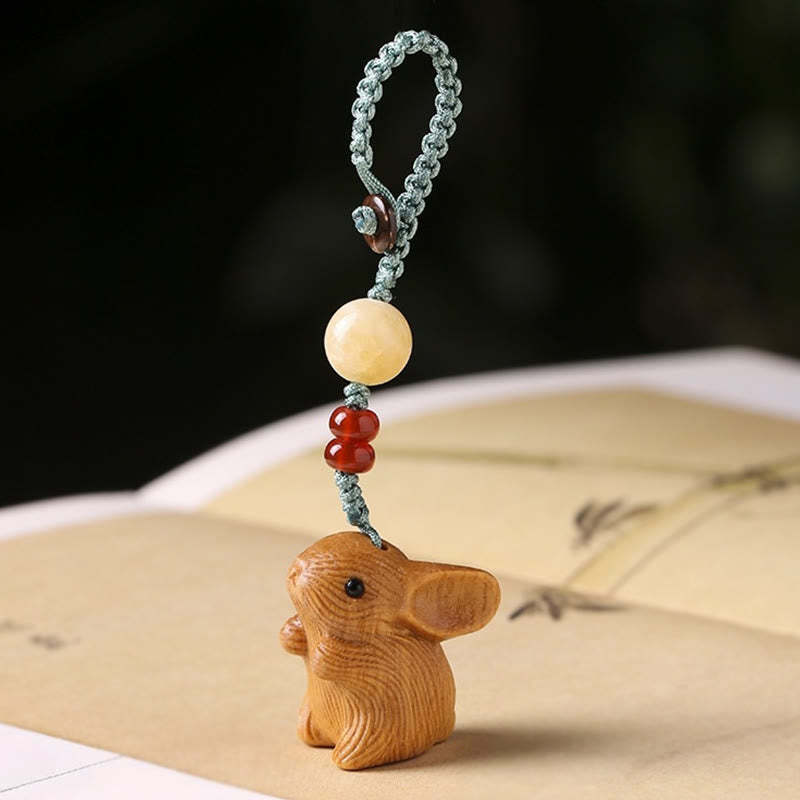 Sandalwood Small Leaf Red Sandalwood Lucky Mini Rabbit Protection Key Chain Phone Hanging Decoration