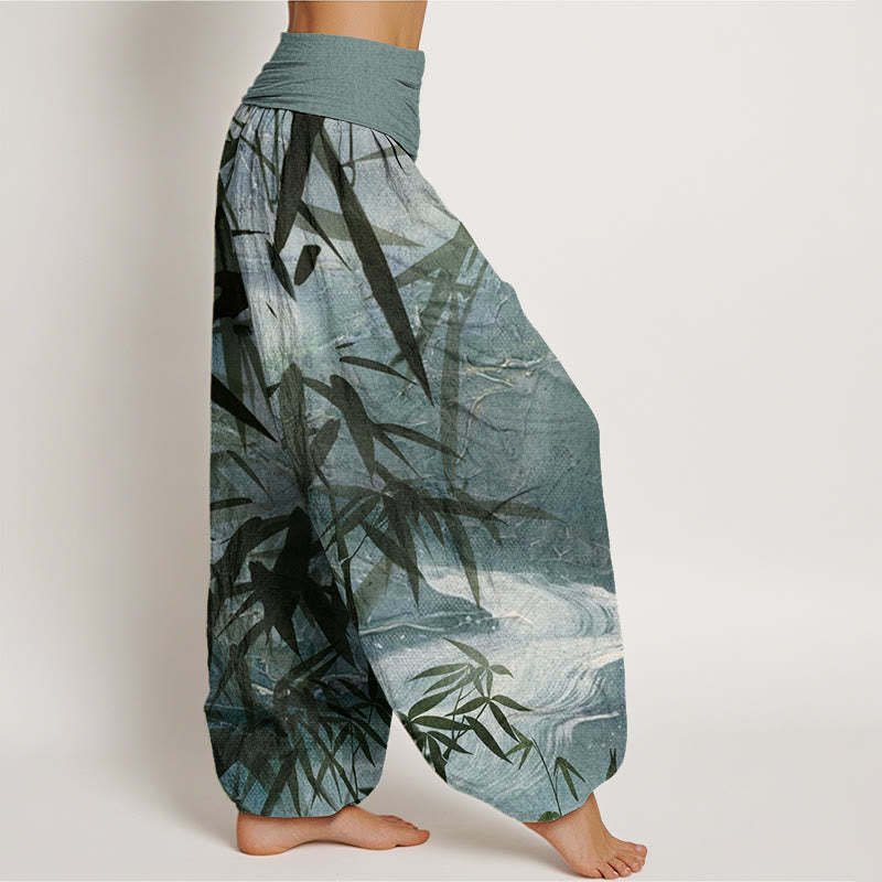 Mountains River Bamboo Pattern Women's Elastic Waist Harem Pants