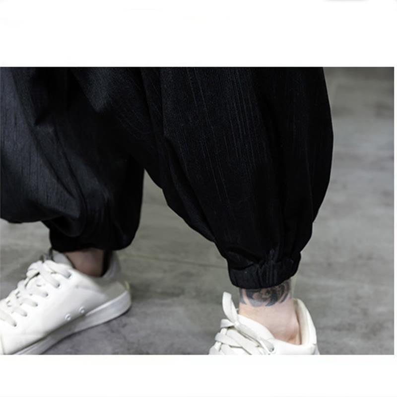 Solid Color Corduroy Drawstring Thermal Men's Harem Pants With Pockets