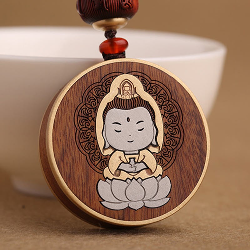 Ebony Wood Rosewood mystic zen Avalokitesvara Om Mani Padme Hum Balance Car Key Chain Decoration