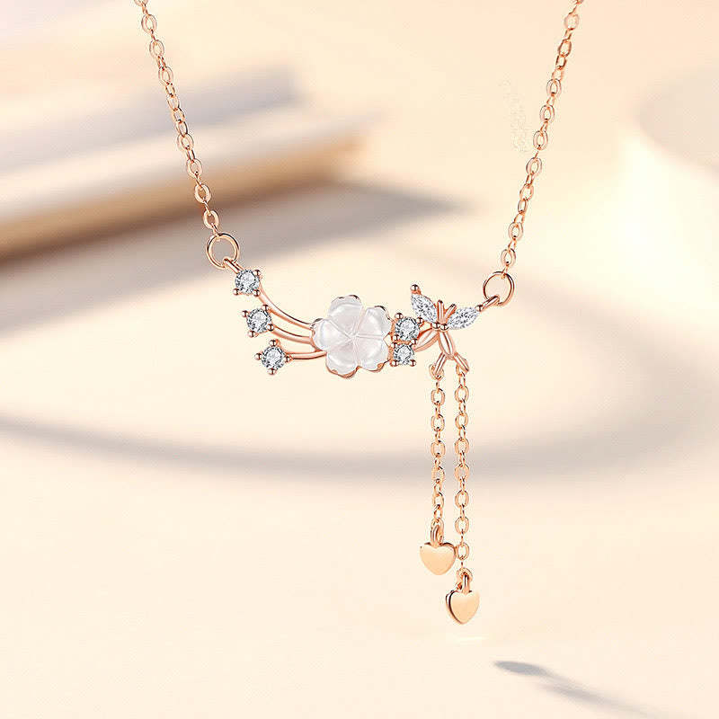 925 Sterling Silver Flower Butterfly Love Necklace Pendant Earrings Set