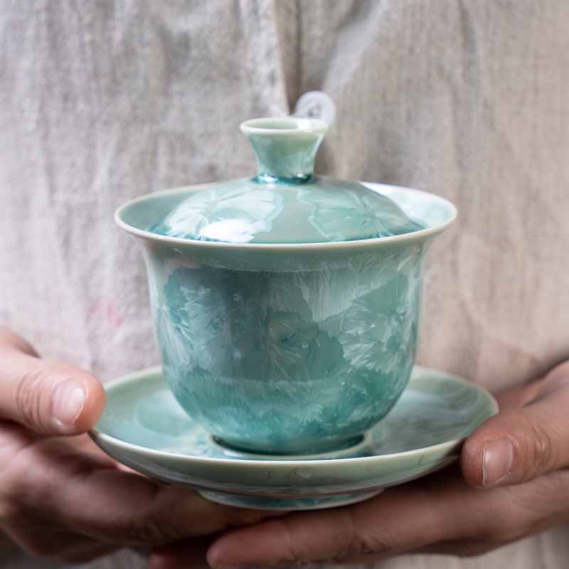 Traditional Glaze Ceramic Gaiwan Sancai Teacup Kung Fu Tea Cup And Saucer With Lid 180ml