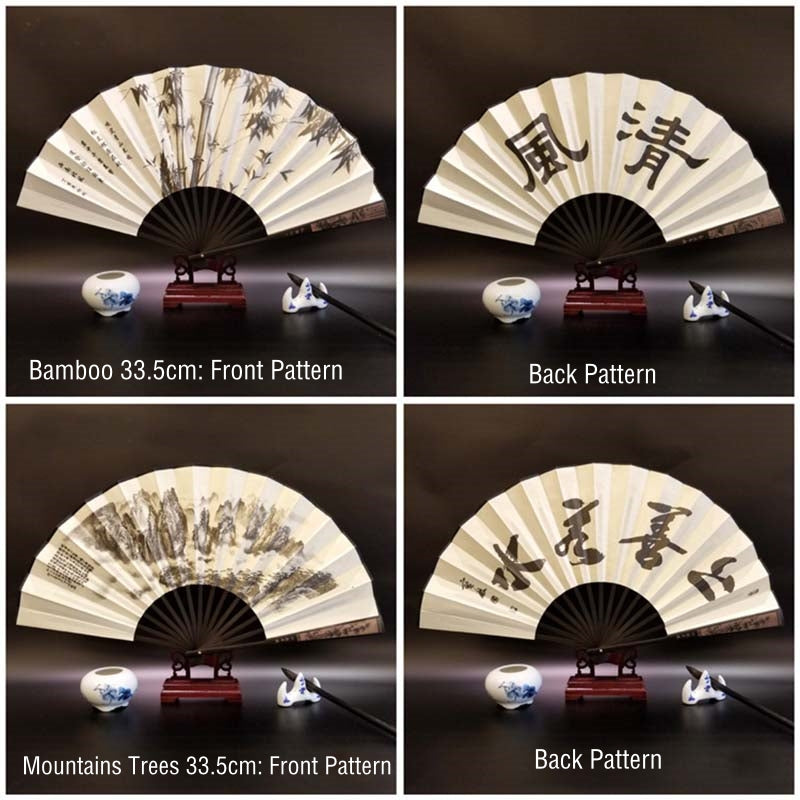 Great Wall Mountains Trees Crane Bamboo Handheld Bamboo Folding Fan 33.5cm