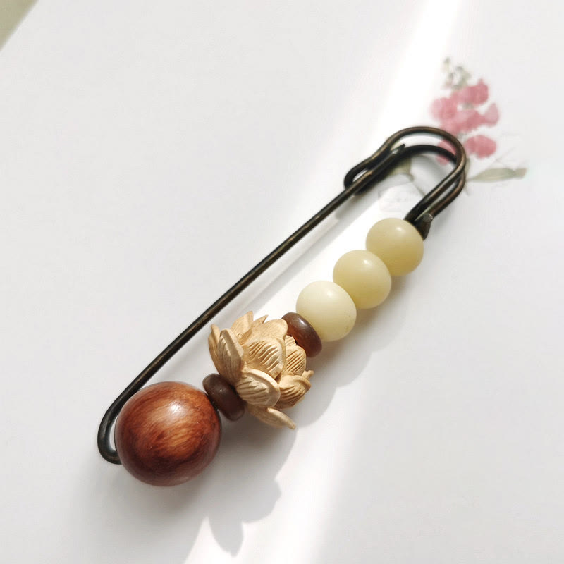 Vintage Bodhi Seed Boxwood Lotus Sandalwood Bead Peace Brooch
