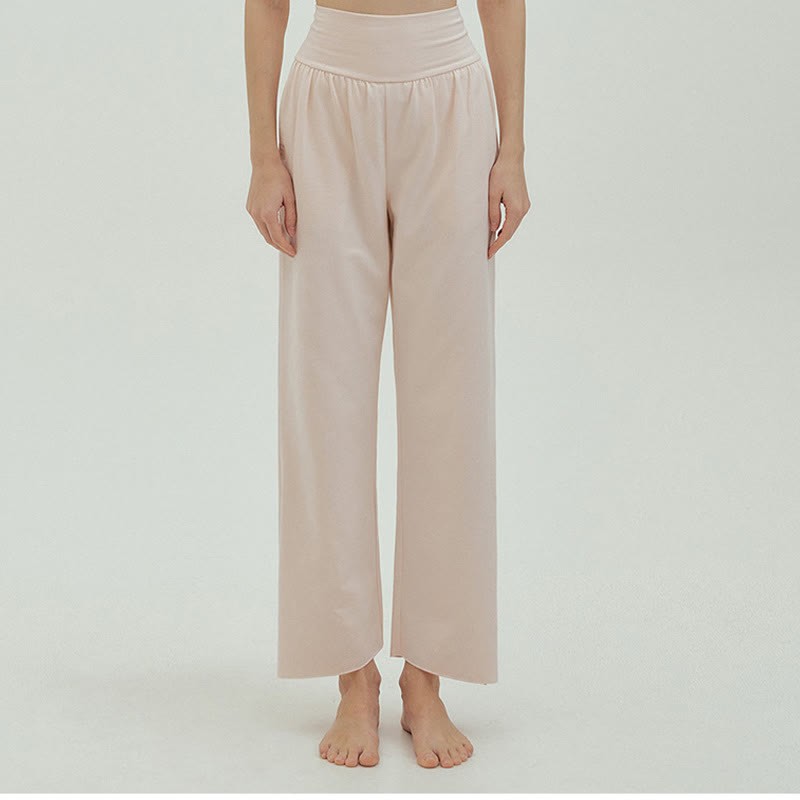 Casual Loose Tie-down Hem Plain High Waist Women's Leica Pants With Pockets