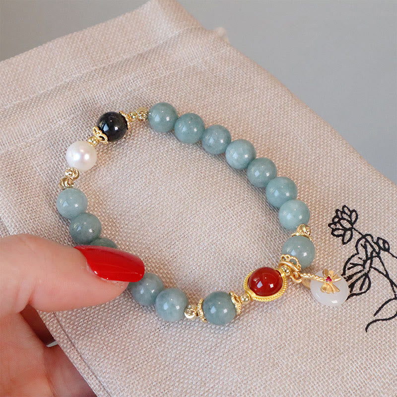 Natural Jade Red Agate Pearl Bow Tie Luck Bracelet