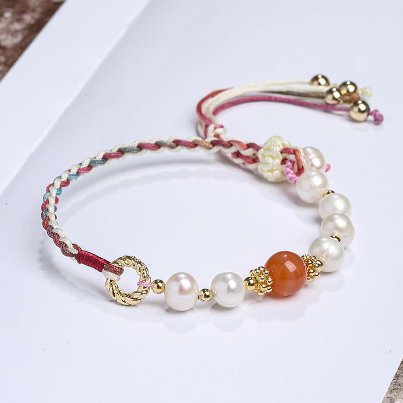 14K Gold Plated Natural Pearl Crystal Shell Charm Bead Bracelet