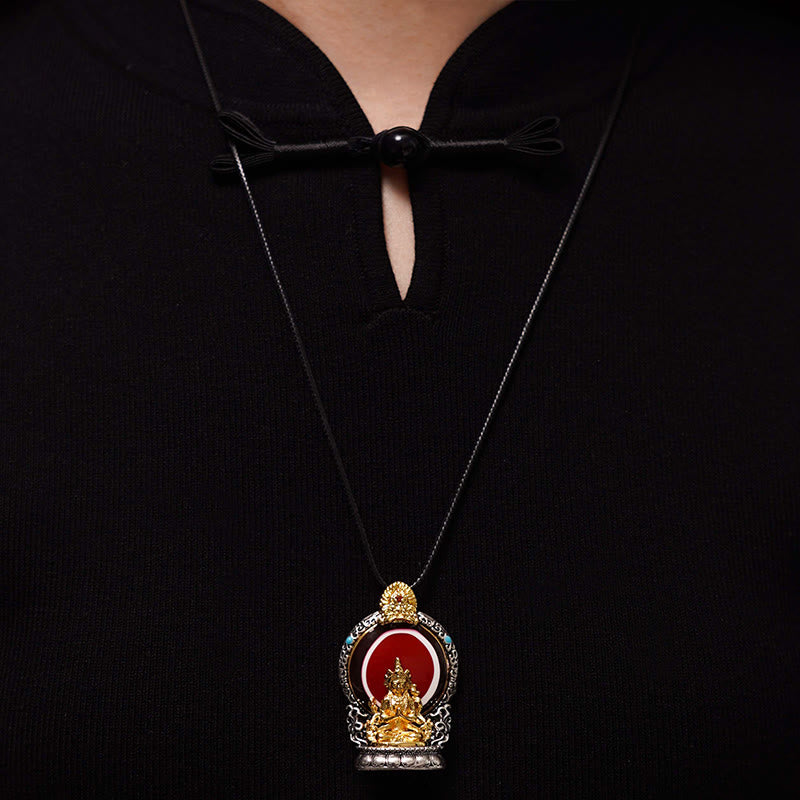 Tibetan Avalokitesvara Dzi Bead Pattern Copper Purity Healing Necklace Pendant