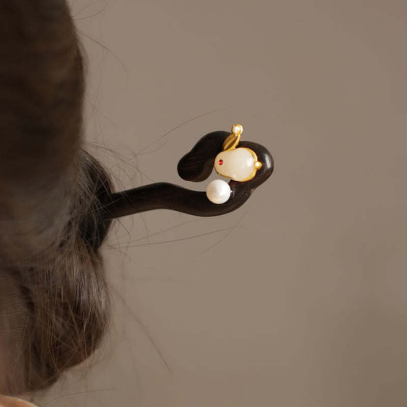 Auspicious Cloud Sandalwood Rabbit Protection Hairpin