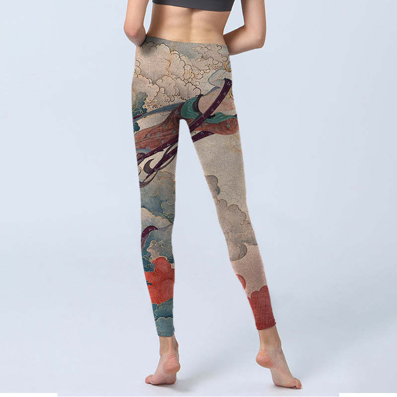 Dunhuang Flying Apsaras Auspicious Clouds Print Fitness Leggings Women's Yoga Pants