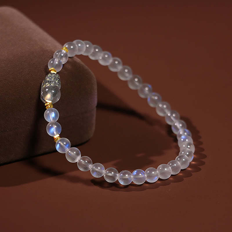 925 Sterling Silver Plated Gold Natural Moonstone PiXiu Healing Bracelet
