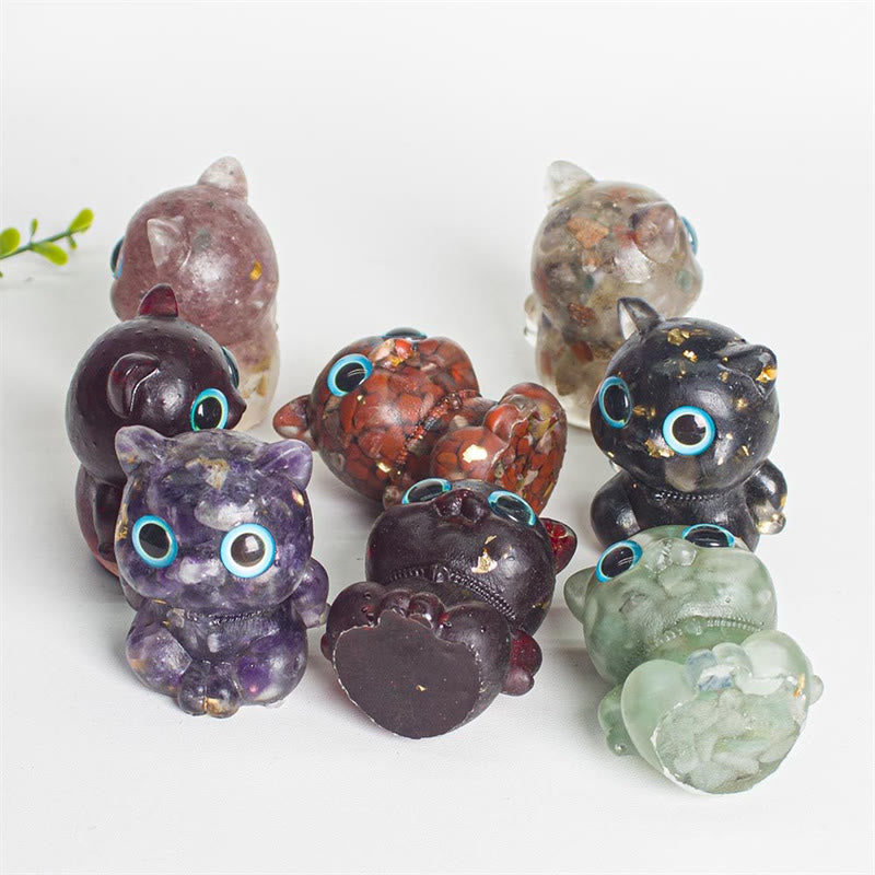 Cute Cat Lazurite Amethyst Black Obsidian Aquamarine Crystal Resin Positive Home Decoration