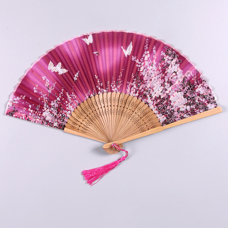 Butterfly Flowers Handheld Bamboo Folding Fan