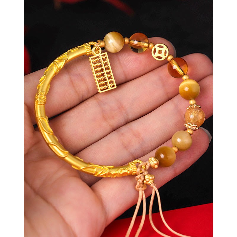 Natural Tiger Eye Citrine Abacus Charm Protection Bracelet