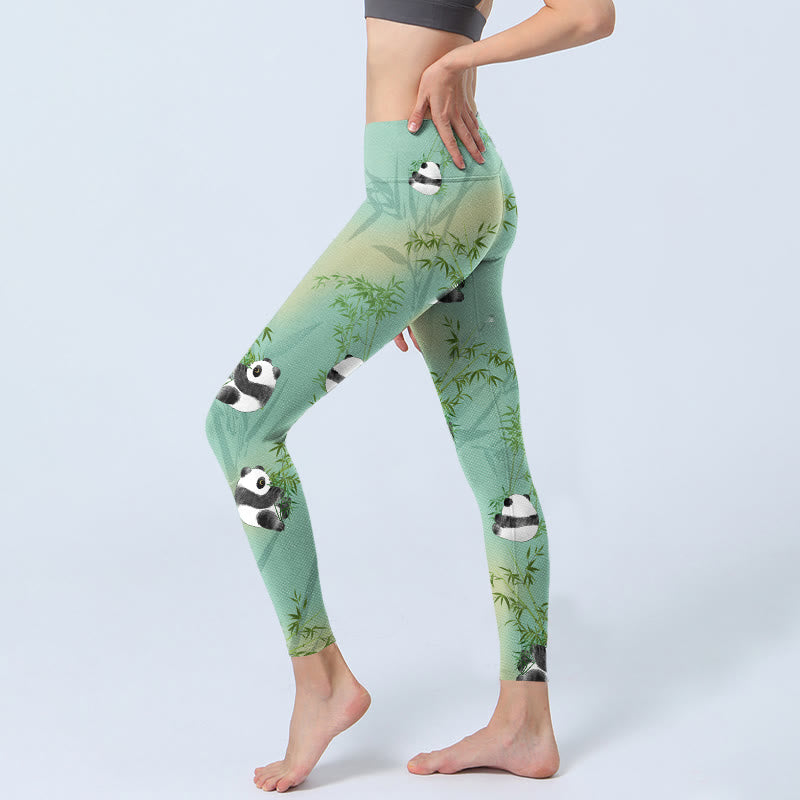 Bamboo Panda Print Gym Leggings Women's Yoga Pants