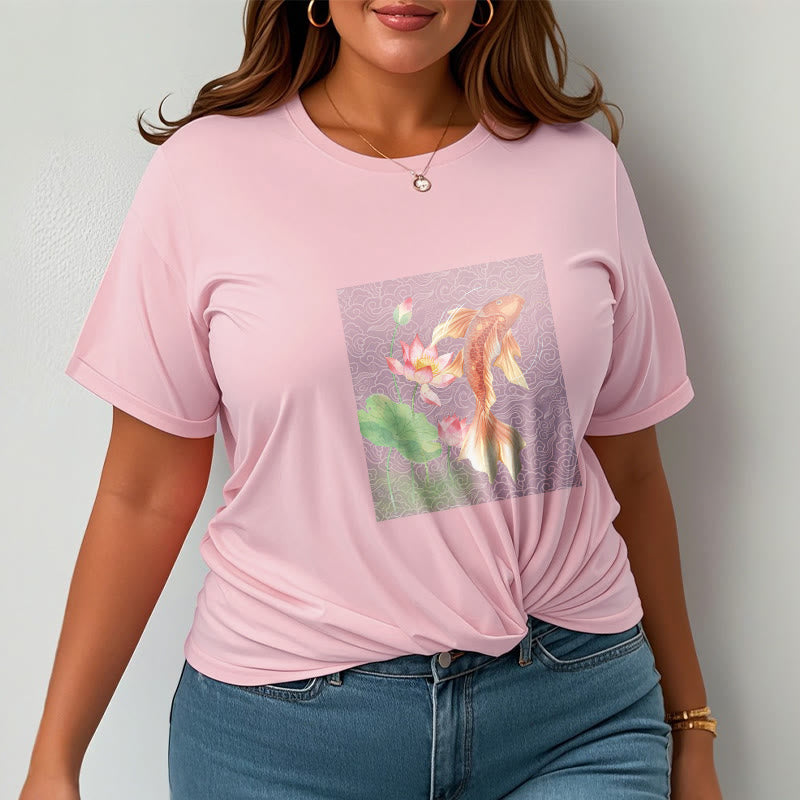 Koi Fish Lotus Combination Cotton Tee T-shirt