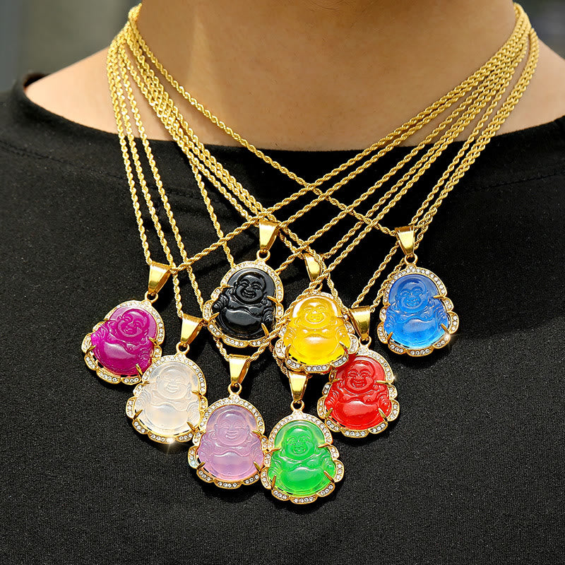 18K Gold Filled Laughing mystic zen Jade Luck Necklace Chain Pendant