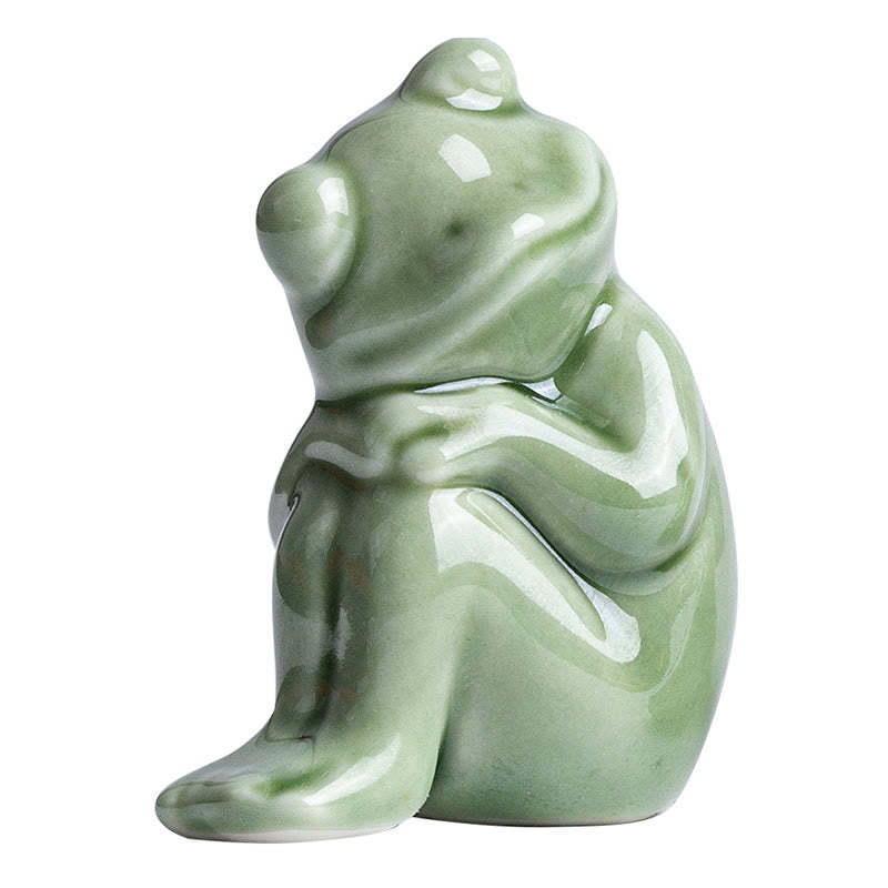 Mini Small Meditation Lotus Resting Frog Ceramic Wealth Luck Home Tea Pet Figurine Decoration