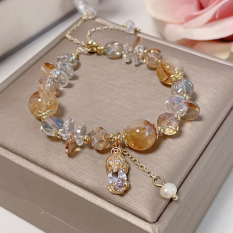 Natural Citrine Green Strawberry Quartz PiXiu Prosperity Bracelet
