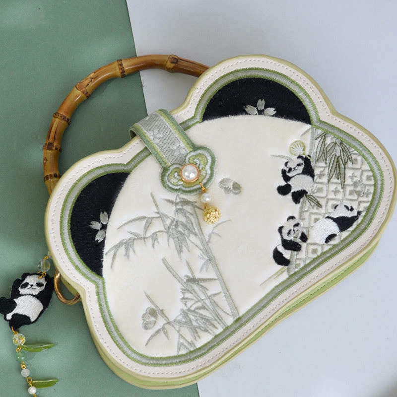 Panda Bamboo Embroidery Pearl Chain Chinese Knot Tassel Crossbody Bag Handbags