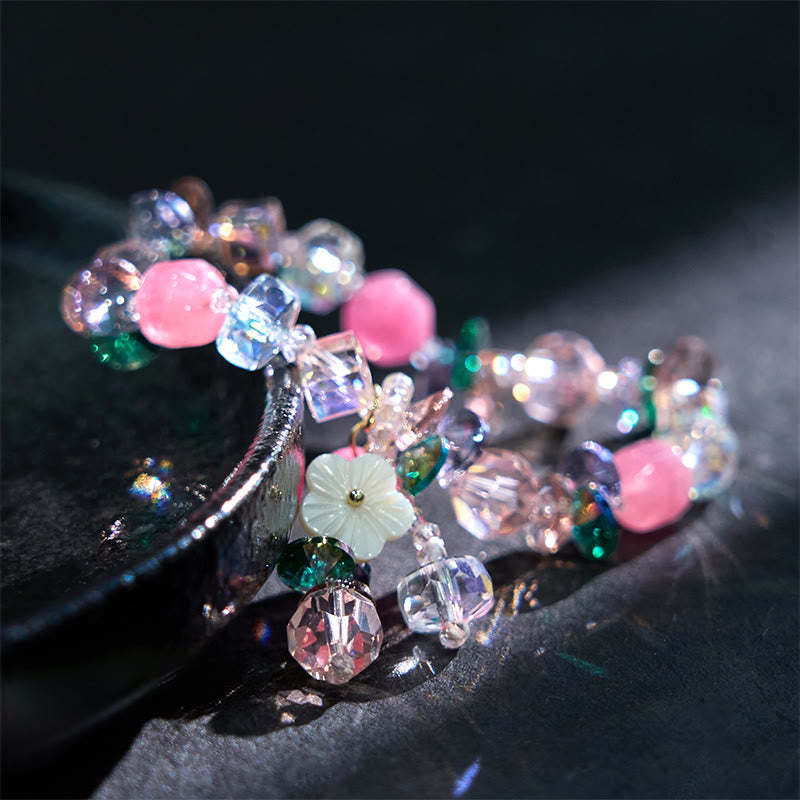 Pink Crystal Green Crystal White Crystal Flower Warmth Bracelet