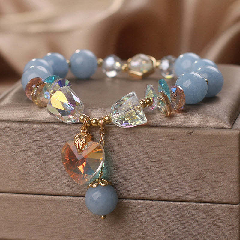 Aquamarine Green Crystal Love Heart Charm Healing Bracelet