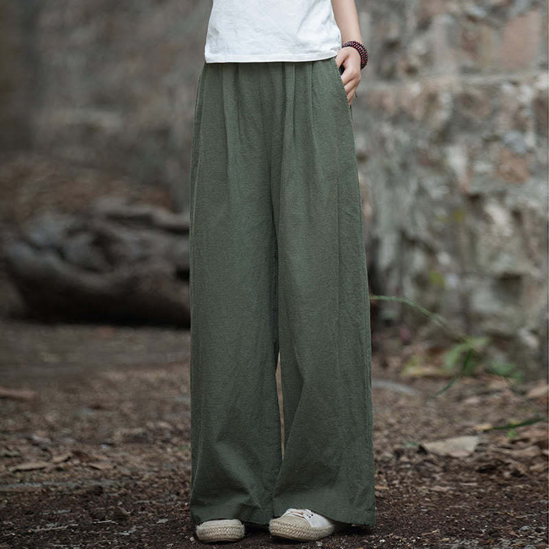 Retro Wide Leg Pants Casual Women's Yoga Pants With Pockets