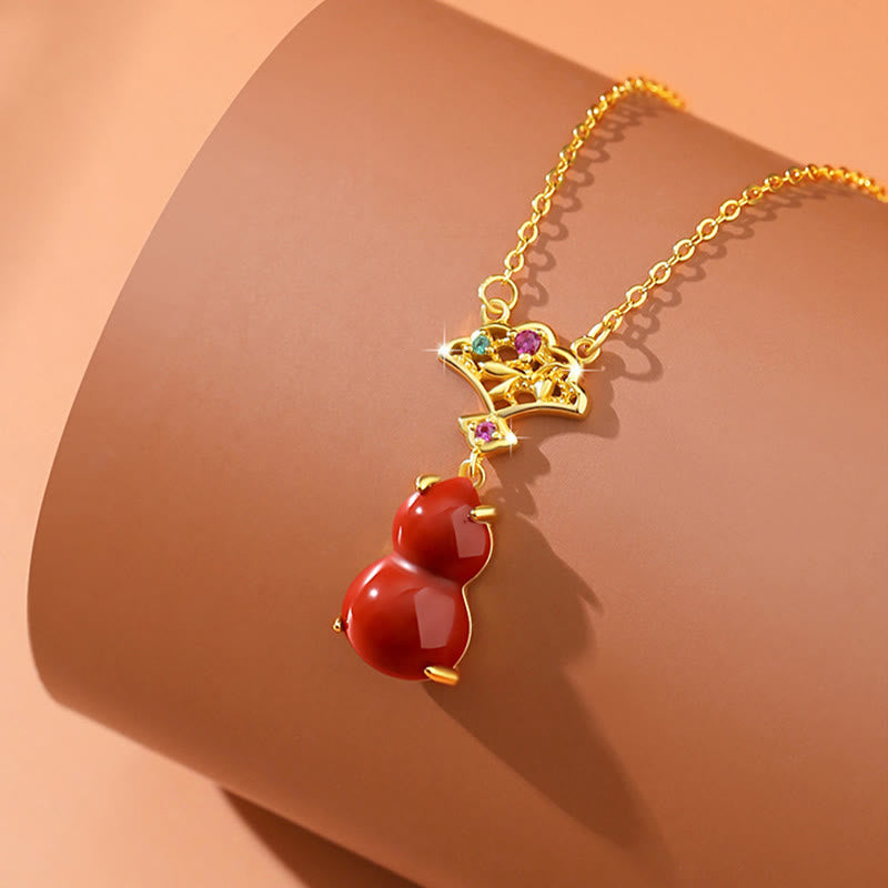 925 Sterling Silver Red Agate Gourd Auspicious Clouds Confidence Bracelet Necklace Pendant Earrings Set