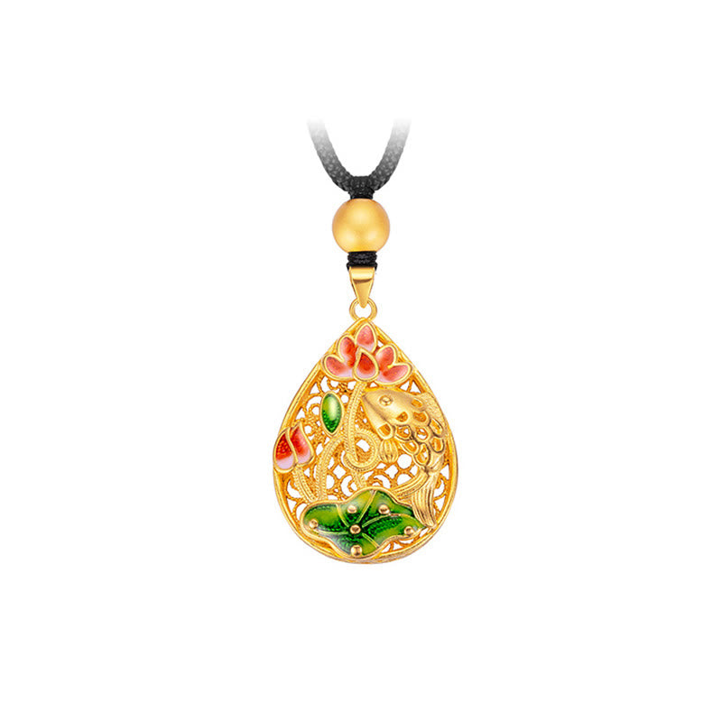 Koi Fish Lotus Flower Leaf Copper Luck Necklace Pendant