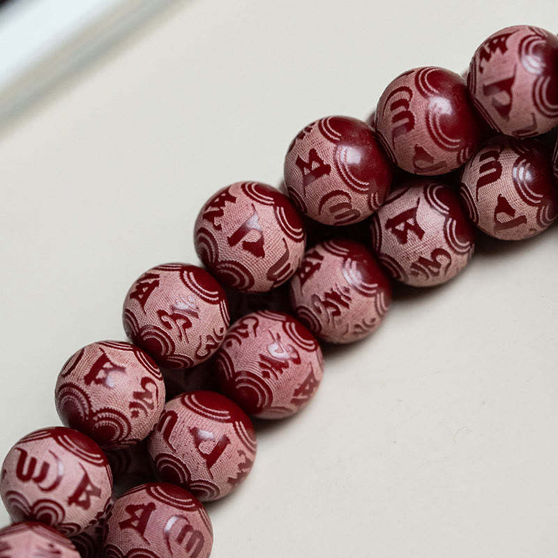 Red Bodhi Seed Om Mani Padme Hum Lotus Engraved Harmony Bracelet