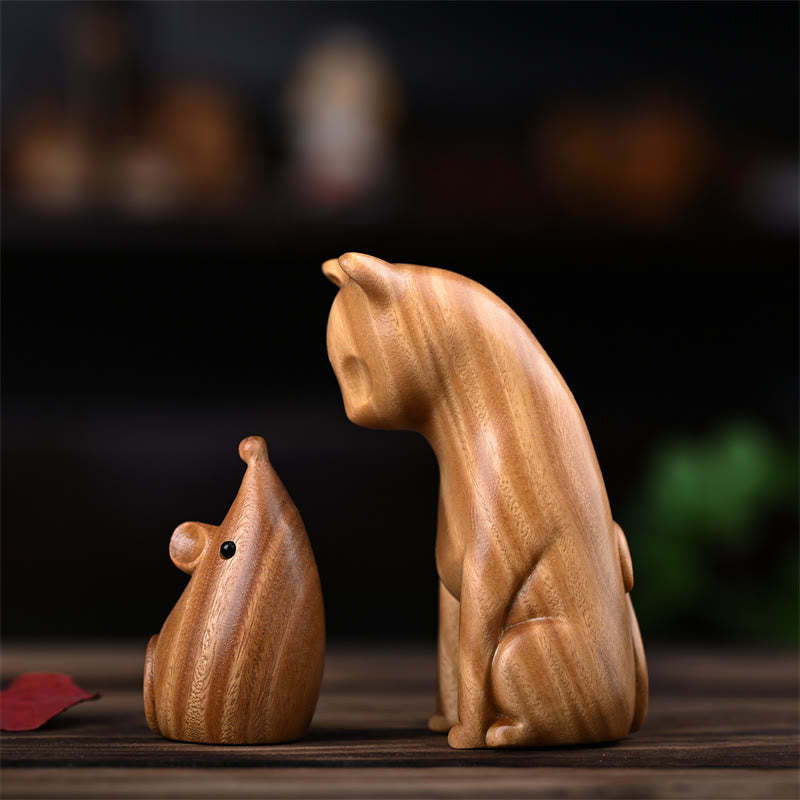 Small Cat Mouse Green Sandalwood African Red Rosewood Peace Home Decoration