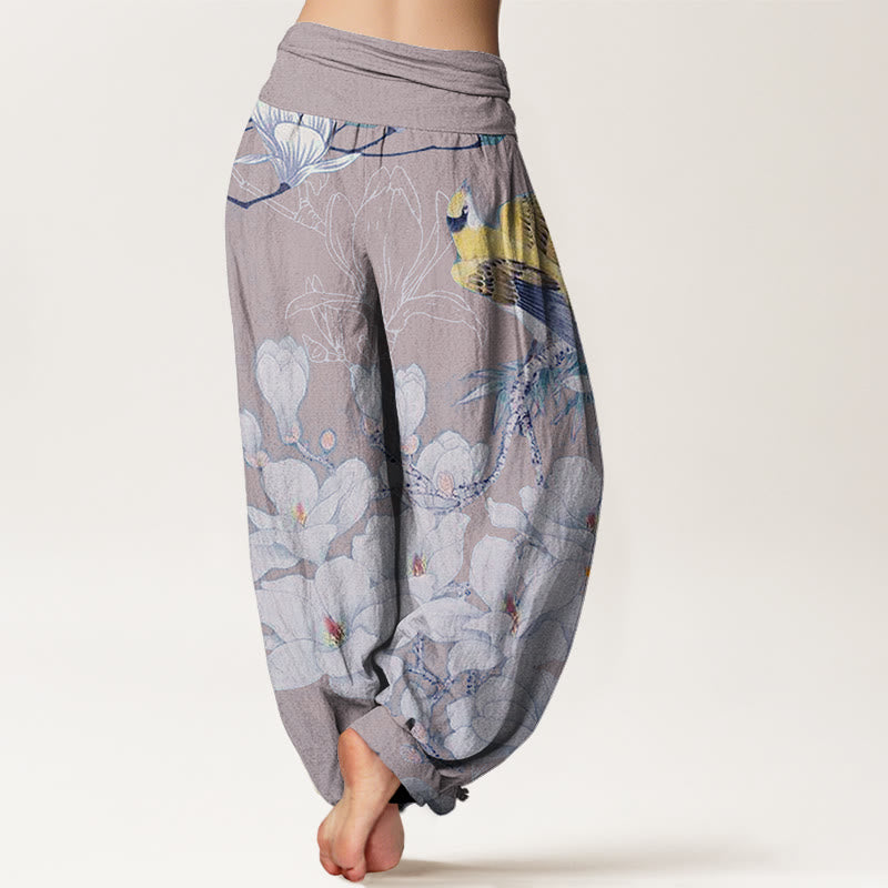 Casual Magnolia Yellow Bird Women's Elastic Waist Harem Pants