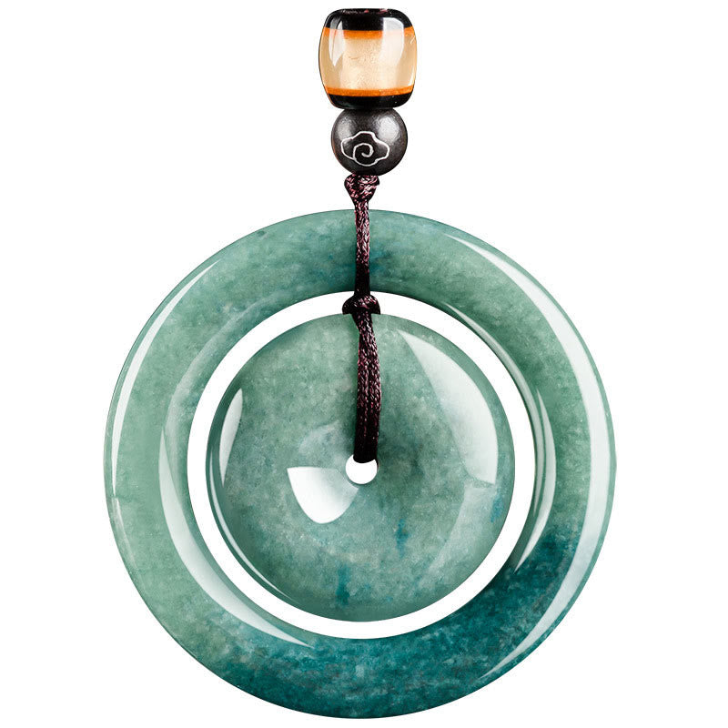 Natural Round Jade Peace Buckle Luck Prosperity Necklace Pendant
